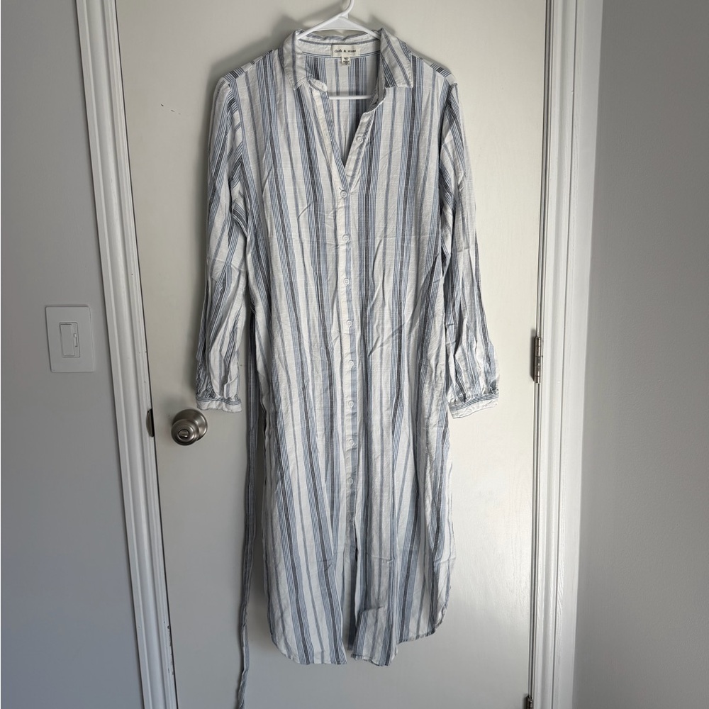 Cloth & Stone Blue and White Striped Midi Dress